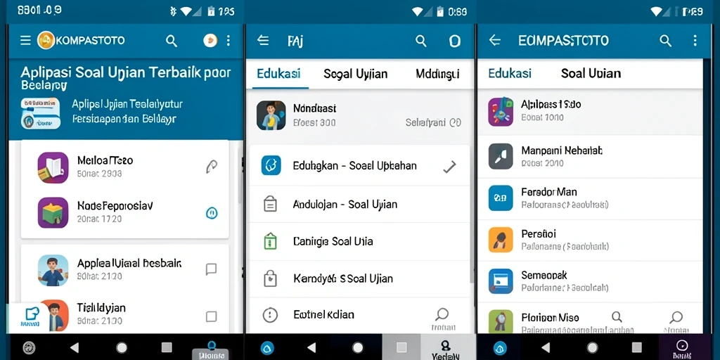 Tampilan antarmuka aplikasi KOMPASTOTO dengan fitur Soal Ujian.